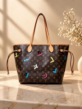Authentic Louis Vuitton Neverfull MM Monogram Graffiti Tote Bag LV Shoulder